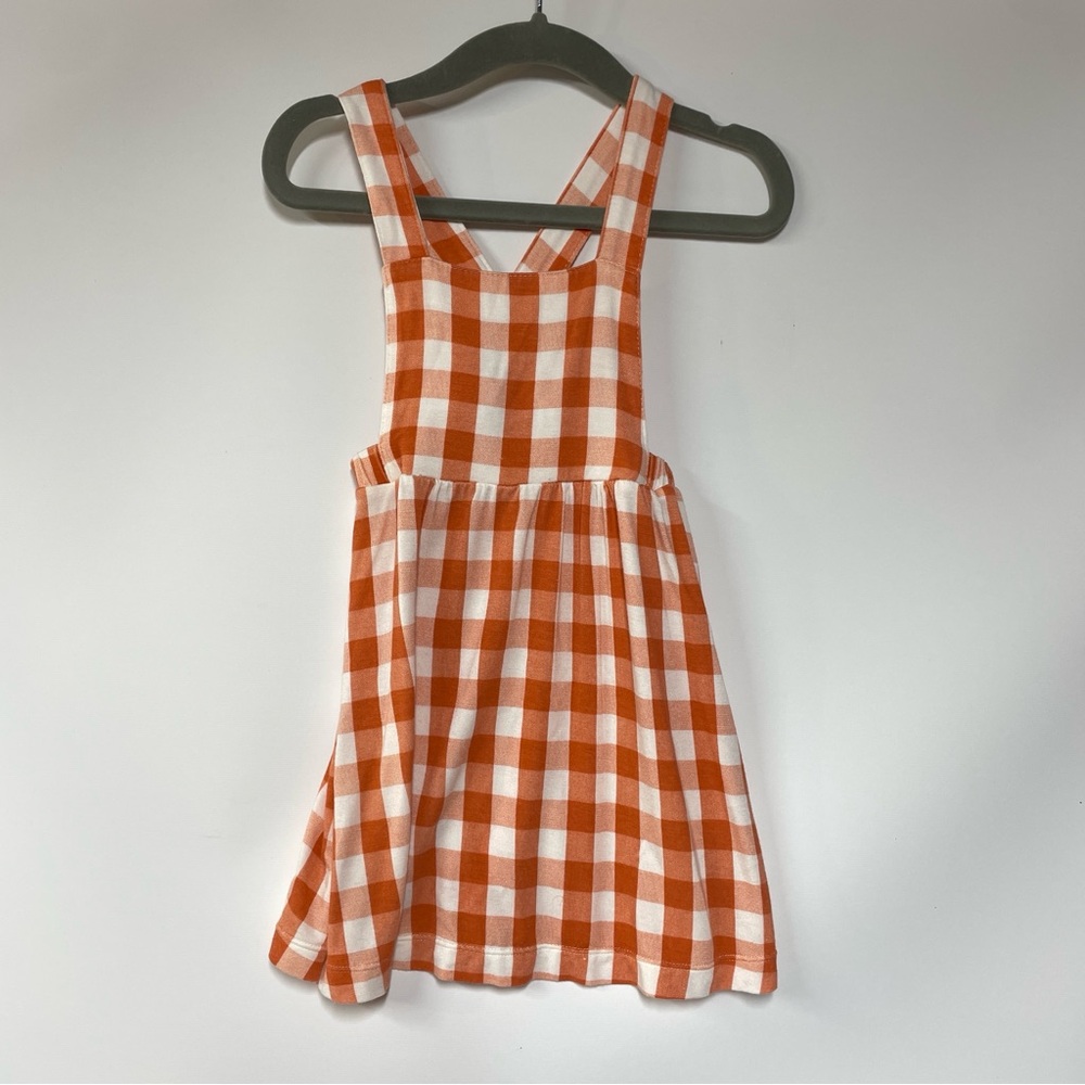 Angel Dear 6-12mo Orange and White Gingham Fall Thanksgiving Dress Bamboo NWOT